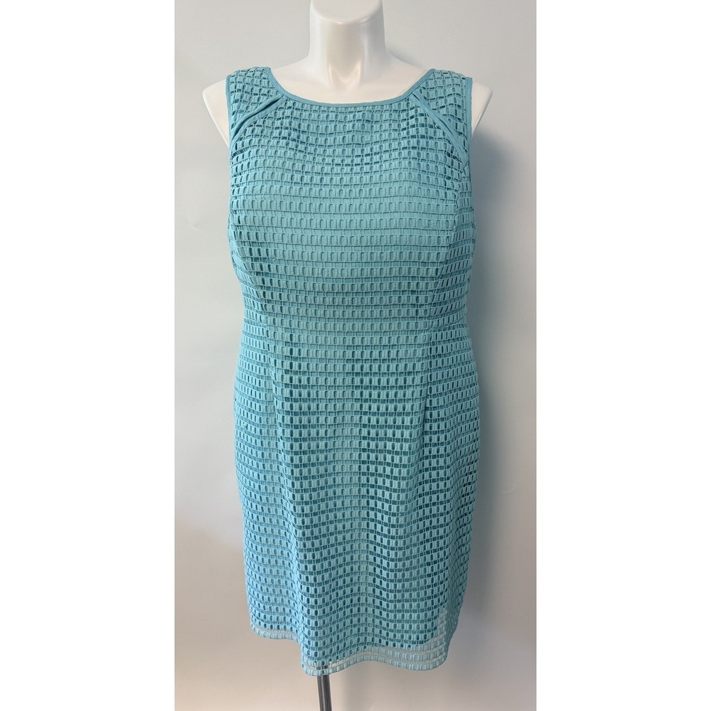 Calvin Klein sleeveless dress teal geometric lace overlay Knee Length Sz 20W